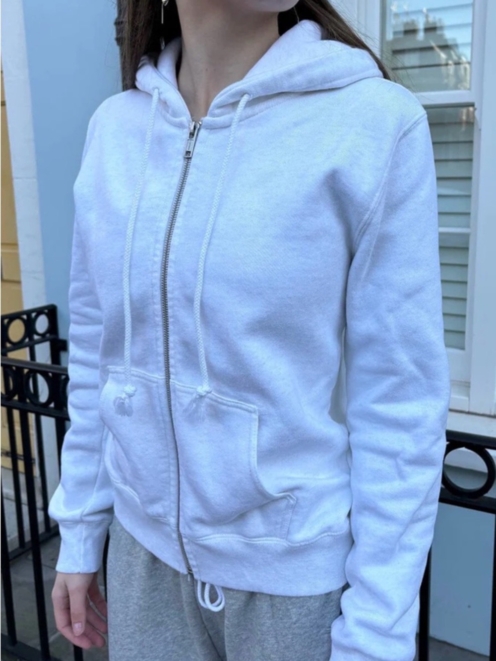 Brandy Melville Heather White Christy Zipup